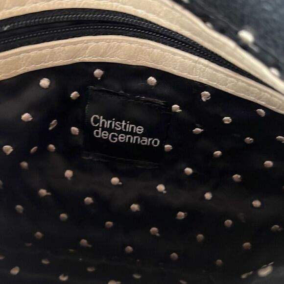 RARE!! Christine deGennaro Vintage Leather Black & Beige embroidered purse - Picture 4 of 7